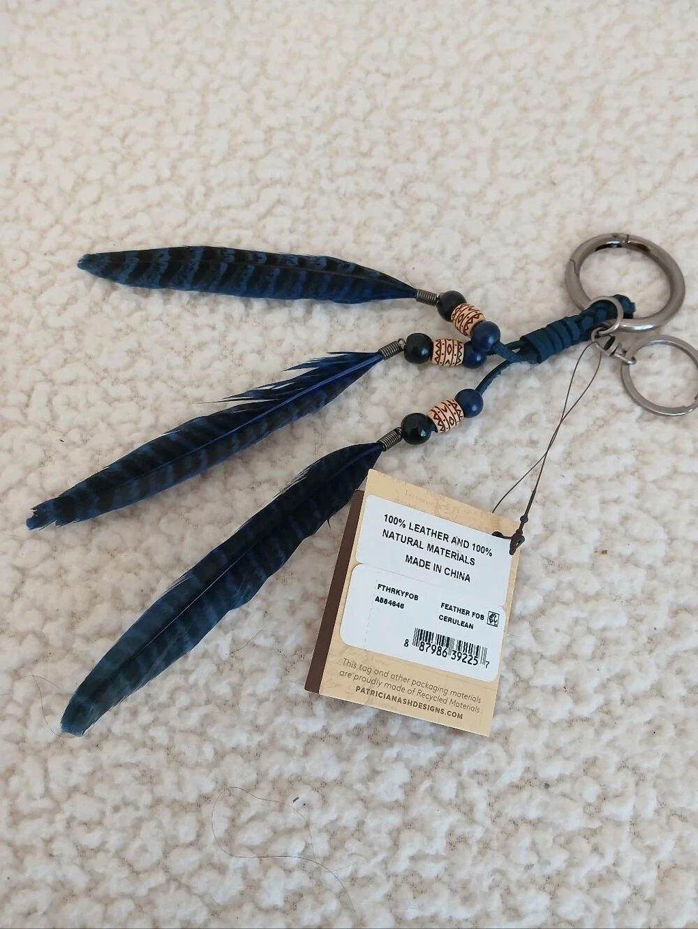 Patricia Nash Cerulean Feather Key Fob NWT